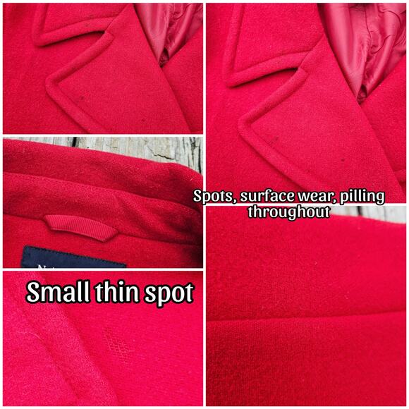 Classic Red Wool PeaCoat Nautica Size XL Double Breasted Collared Solid Color - Picture 6 of 12